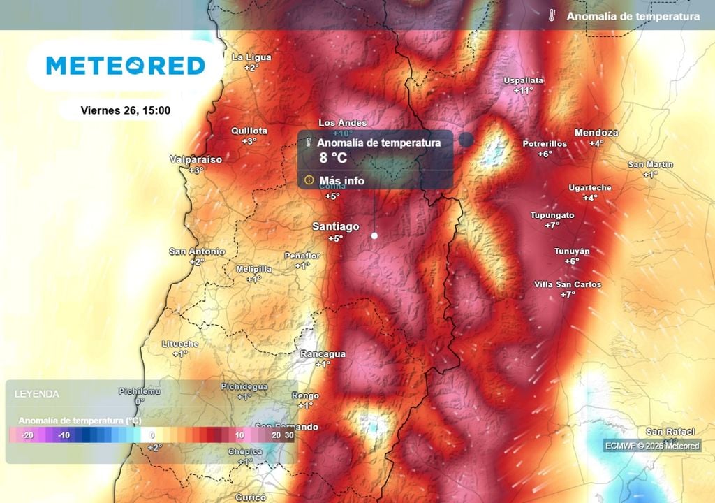 Temperaturas anómalas continúan este viernes en Santiago: máximas de hasta 19 °C, según ECMWF.