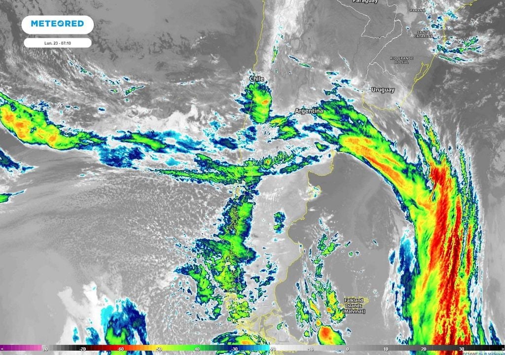Imagen de satélite; canal infrarrojo Imagen de satélite; canal infrarrojo