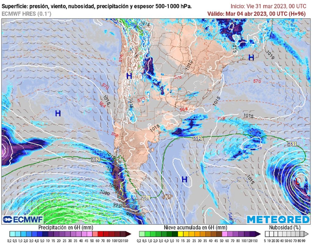 precipitaciones y presión previstas; modelo ECMWF precipitaciones y presión previstas; modelo ECMWF