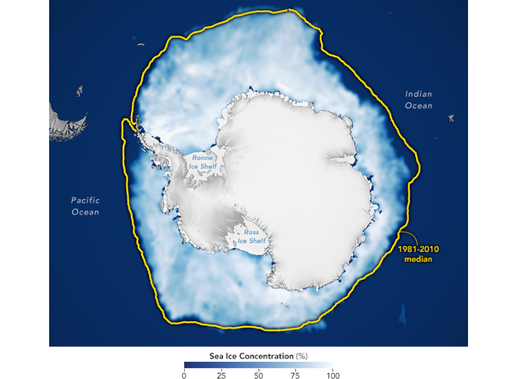 El hielo marino antártico registró su tercer máximo más bajo durante 2025, según los científicos de la NASA