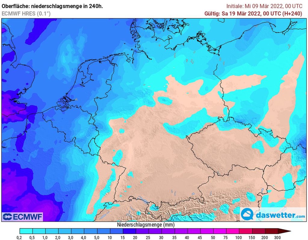 Regensummen bis 19. März Regensummen bis 19. März