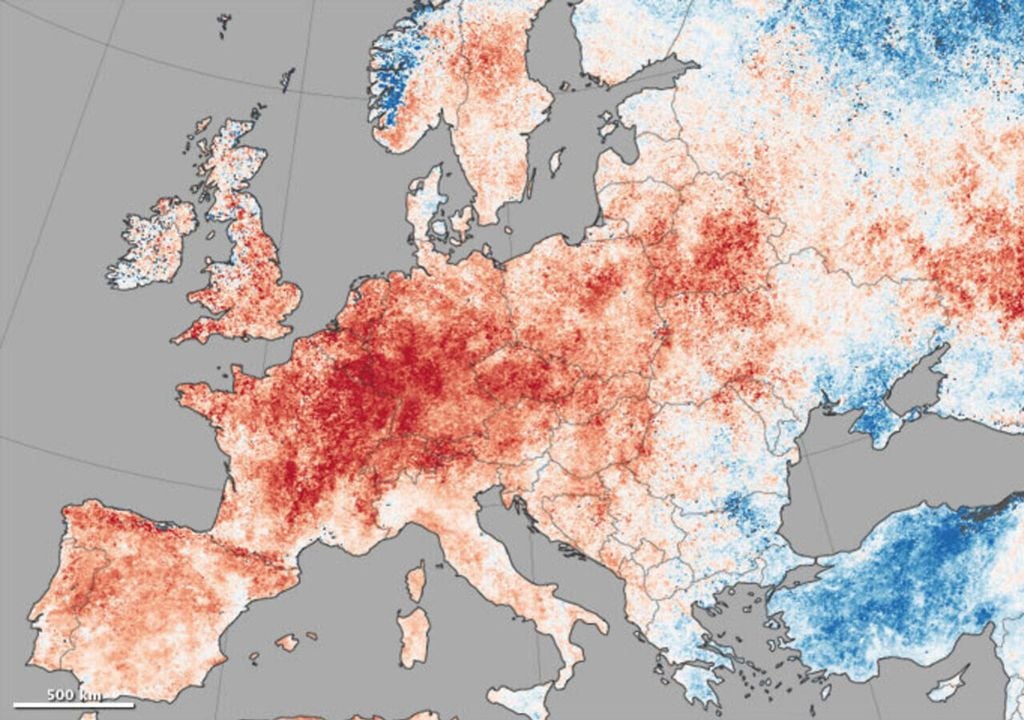 Ein besonders heißer Sommer: Das Foto zeigt die Landtemperaturen zwischen dem 30. Juni und dem 9. Juli 2015. Ein besonders heißer Sommer: Das Foto zeigt die Landtemperaturen zwischen dem 30. Juni und dem 9. Juli 2015. Bild: NASA Earth Observatory