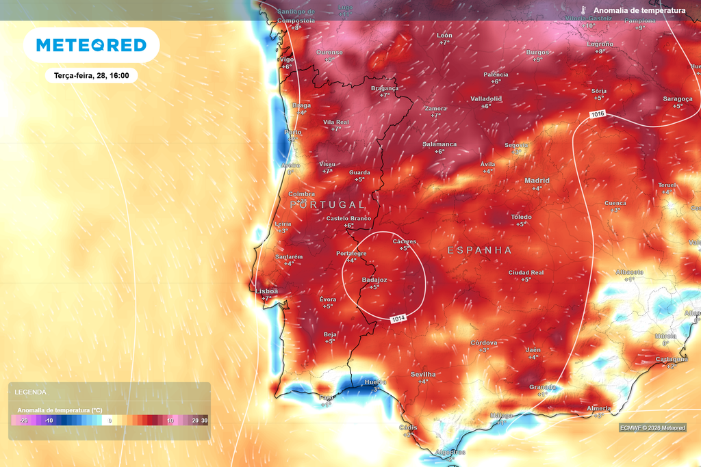 As temperaturas estarão entre 4 e 7 ºC acima da média em várias regiões do interior Norte, Centro e Sul.