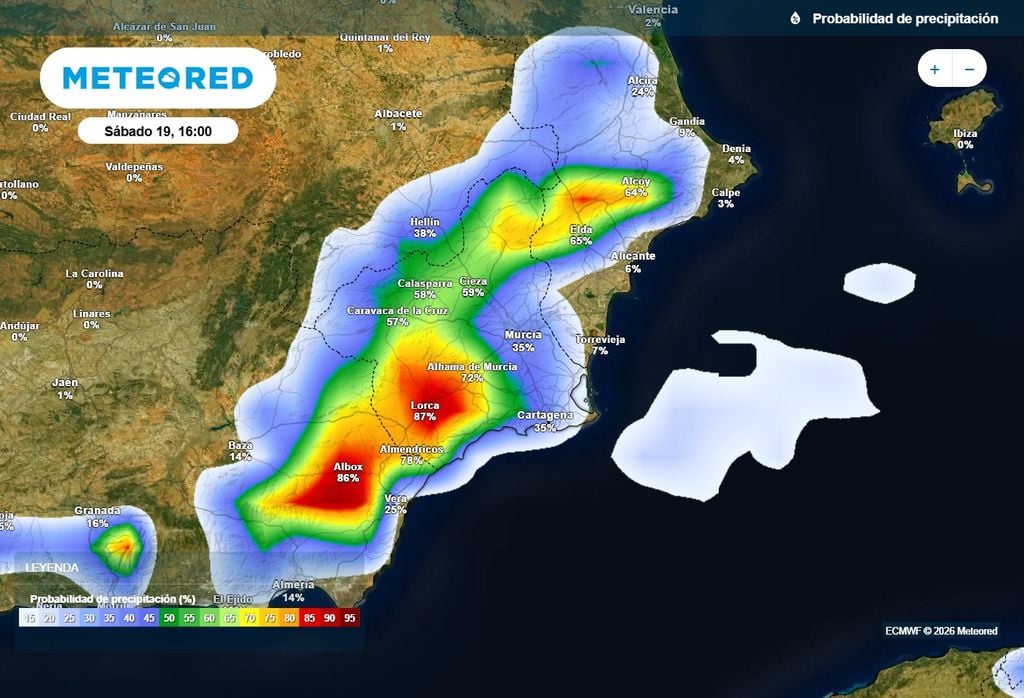 En las siguientes horas seguirán registrándose chubascos y tormentas entre el sur de Valencia y la Región de Murcia, pudiendo ser localmente fuertes.