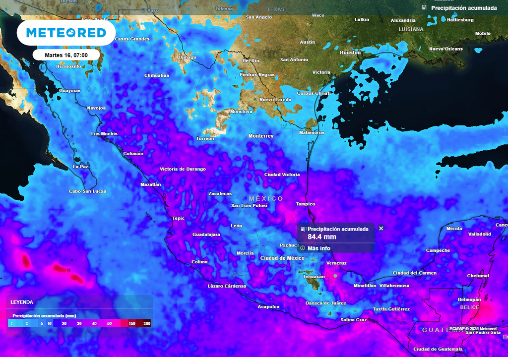 Pronóstico de lluvias acumuladas en milímetros