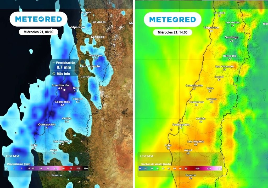 Durante el día miércoles las costas del Maule y Ñuble recibirán lo más fuerte del temporal con precipitaciones intensas y fuertes rachas de viento.