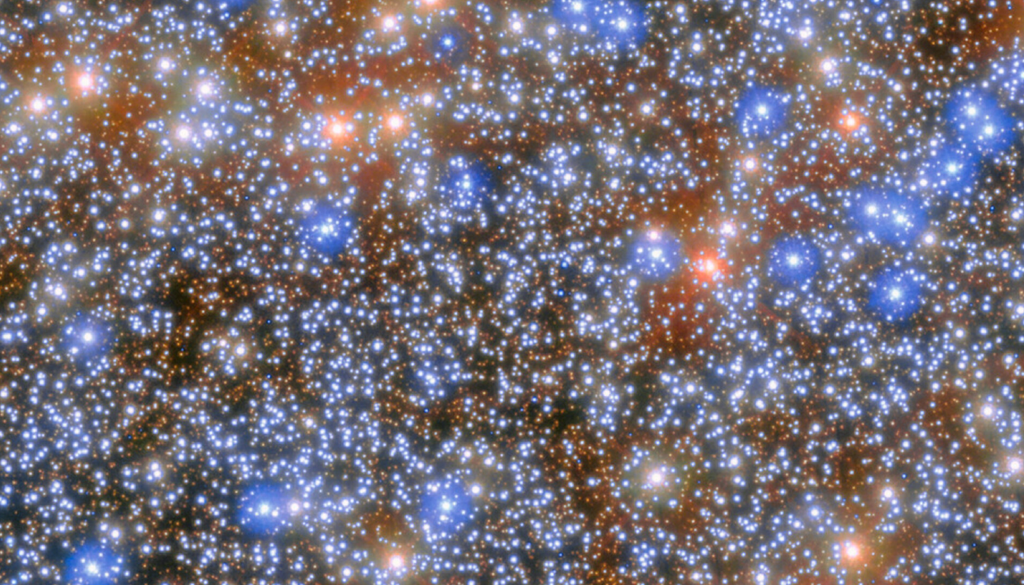 Em ambientes tão densos, buracos negros podem capturar estrelas por interação gravitacional e formar sistemas binários, como o recém-descoberto em Ômega Centauri. Crédito: ESA Em ambientes tão densos, buracos negros podem capturar estrelas por interação gravitacional e formar sistemas binários, como o recém-descoberto em Ômega Centauri. Crédito: ESA