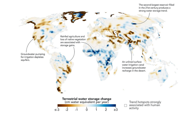 Los cient&iacute;ficos de la NASA muestran la huella humana en el ciclo del agua de la Tierra