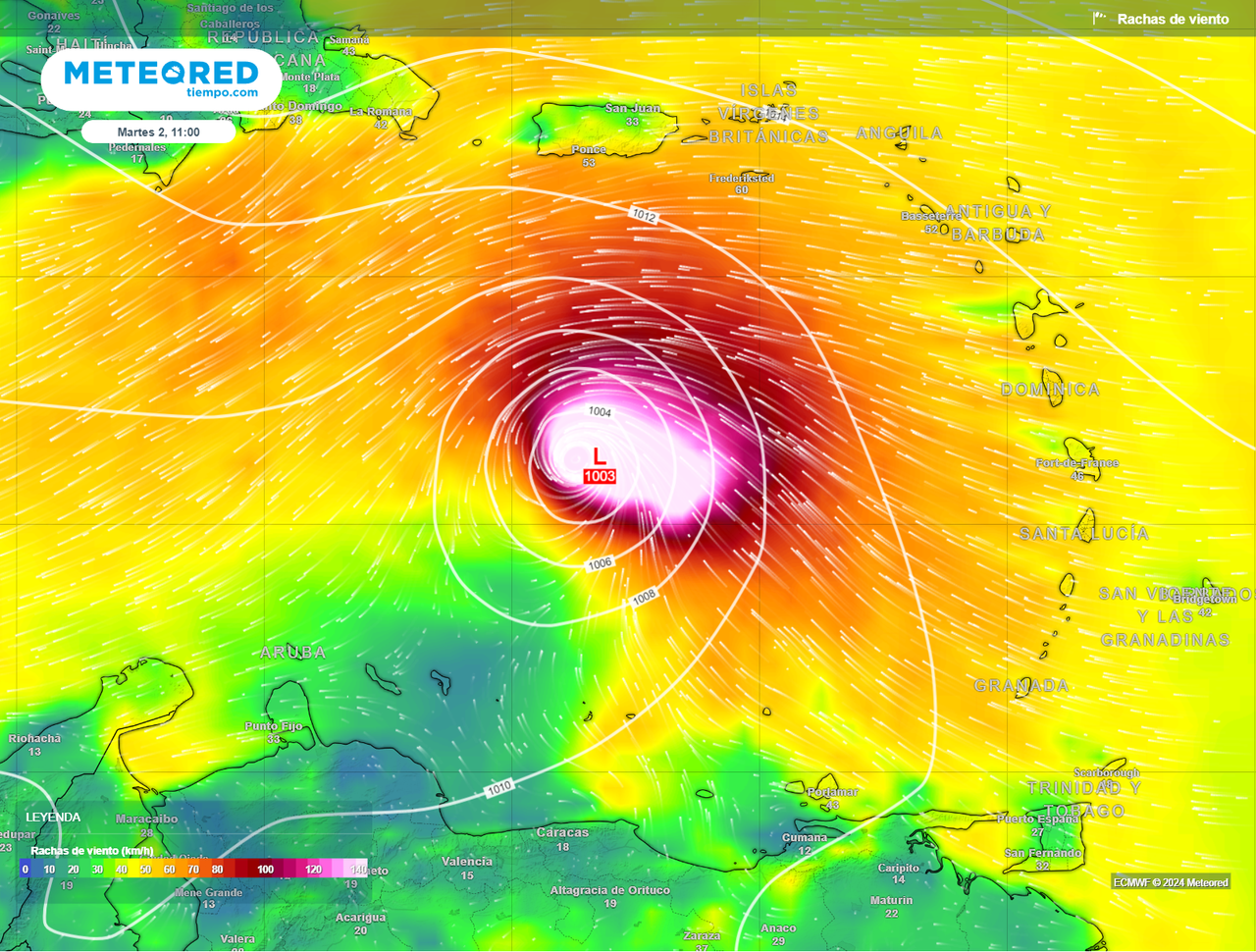 Hurricane Beryl reaches Category 5 with winds of 270 km/h at the ...