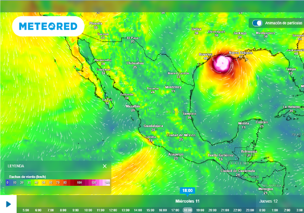 Pronóstico de ráfagas de viento en km/h