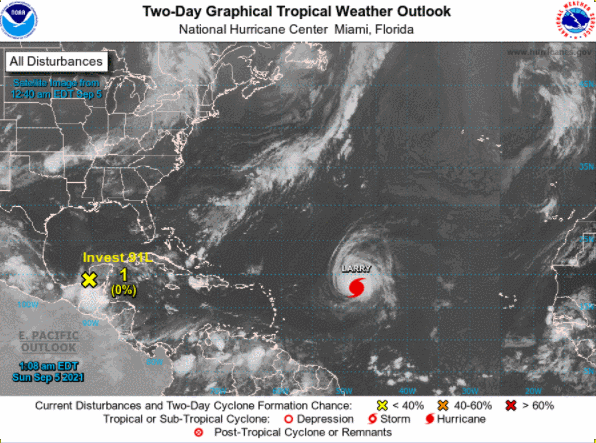 Huracán Larry en aguas abiertas e Invest 91L hacia el Golfo de México