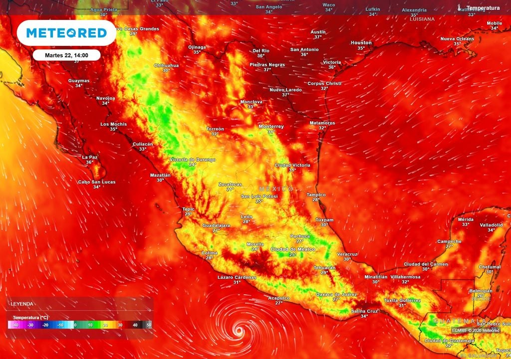 Pronóstico de temperaturas en grados Celsius Las lluvias estarán ayudando a disminuir intensidad del calor, aunque pueden alcanzar los 35-40 °C en el norte, sureste y costas.