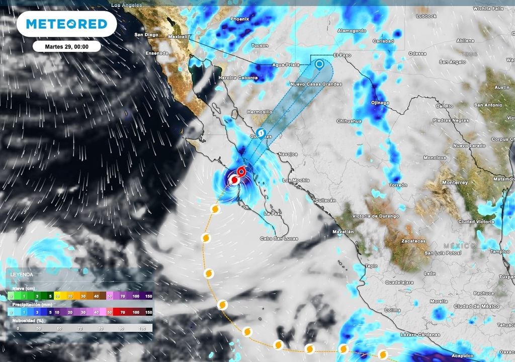 Se prevén acumulados de lluvia de 100 a 250 mm en porciones centrales de Baja California Sur.