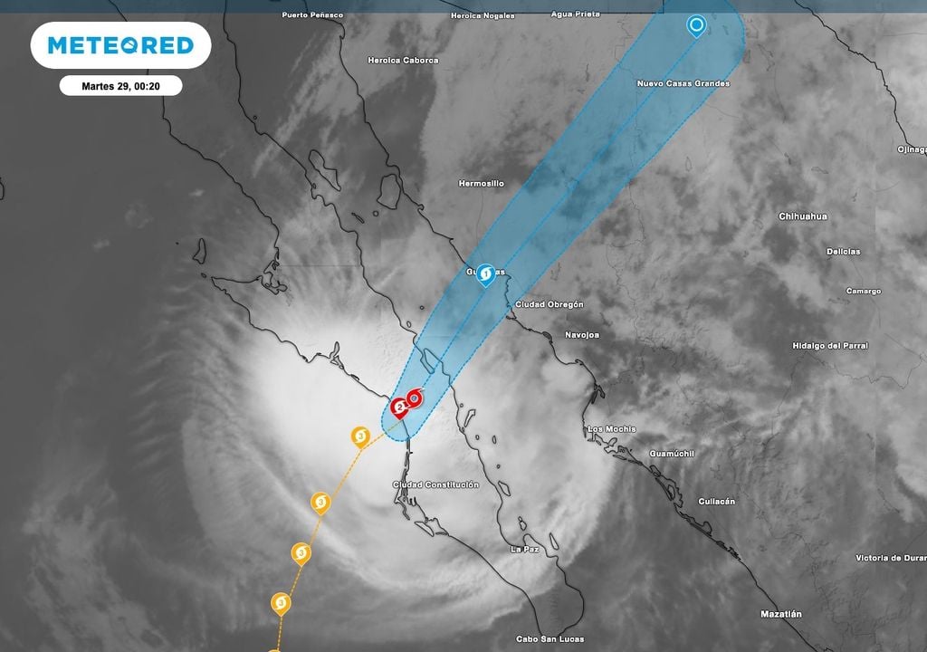 El huracán Polo tocó tierra aproximadamente a las 00:00 h (tiempo del centro de México) en las inmediaciones de Las Barrancas, municipio de Comondú, Baja California Sur.