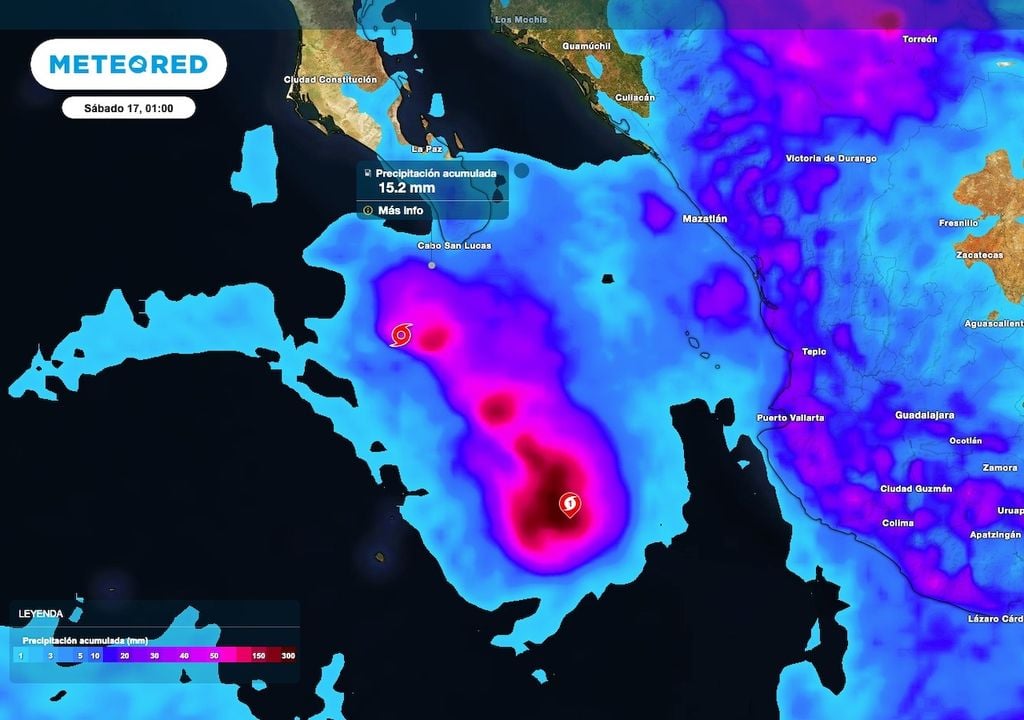 Los acumulados de lluvias más importantes serán en Islas Marias.