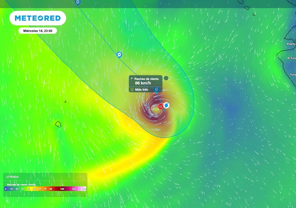 Las rachas de viento en la periferia del sistema alcanzarán valores superiores a los 80 km/h.