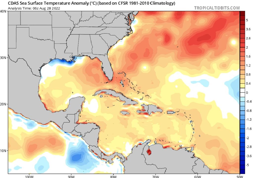 Anomalía temperatura superficial del mar, agosot 2022