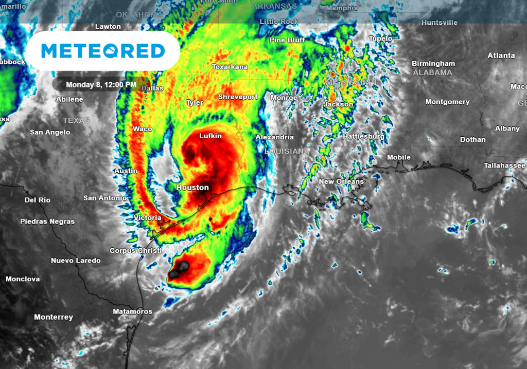Infrared satellite image of tropical storm Beryl at noon on Monday.