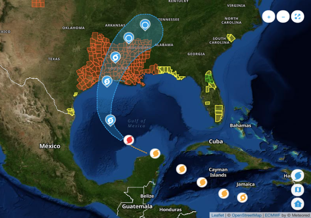 Karte mit Hurrikan Delta