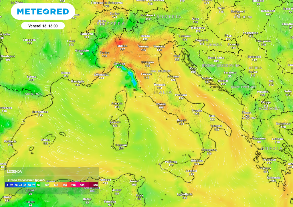 Pianura Padana di poco sotto la soglia di informazione per la concentrazione di ozono troposferico Pianura Padana di poco sotto la soglia di informazione per la concentrazione di ozono troposferico