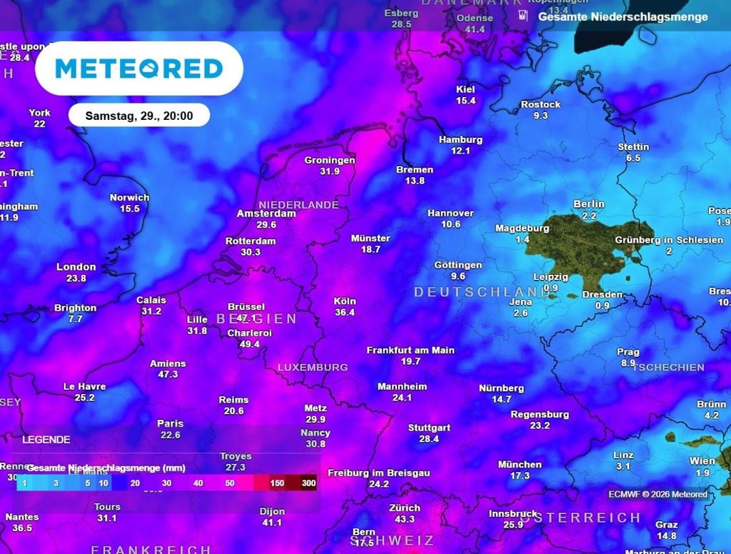 Besonders im Westen und Süden wird es in den nächsten Tagen immer wieder recht nass werden.