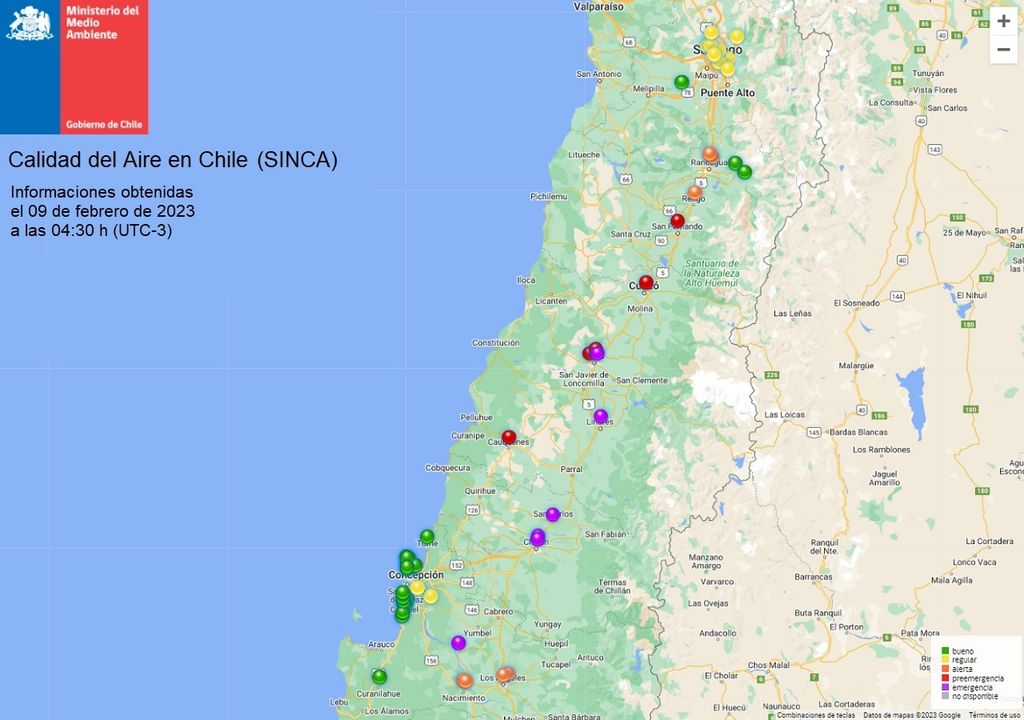 Niveles de calidad del aire; Chile Niveles de calidad del aire; Chile