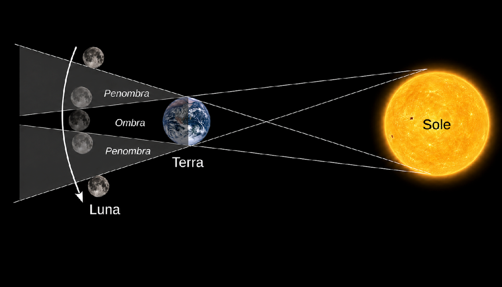 Schema eclissi Schema semplificato di una eclissi totale di Luna