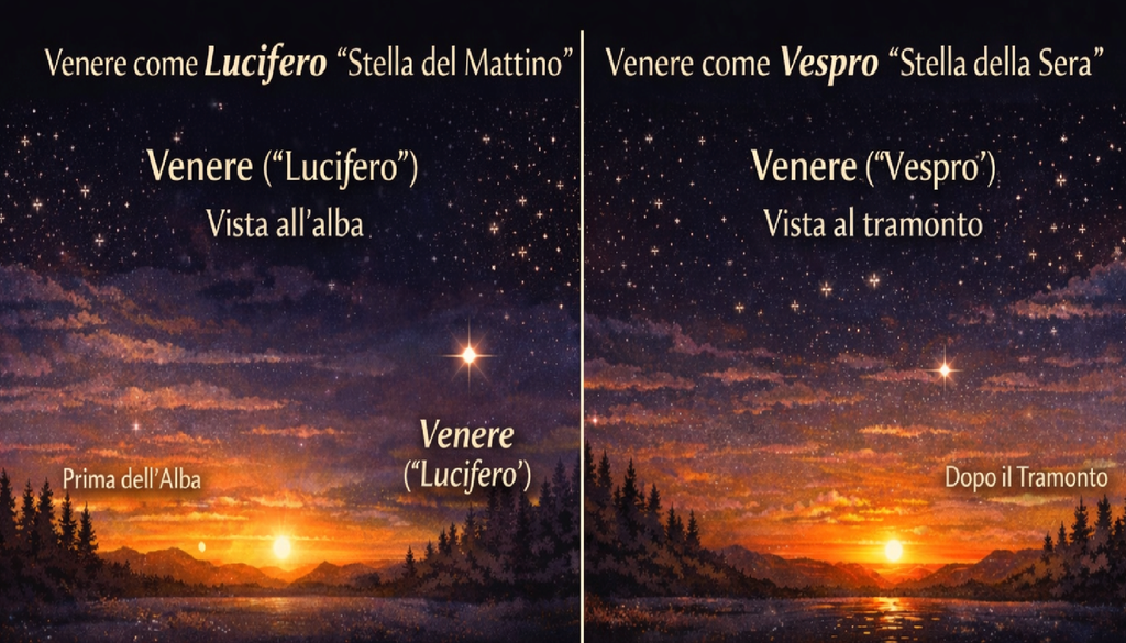 A seconda che Venere sia visibile prima dell'alba o prima del tramonto assume il nome di "Lucifero" e "Vespro", rispettivamente.