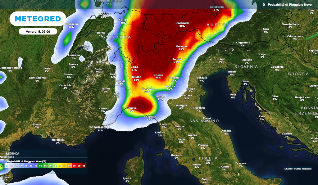 Prima il Nord Ovest, poi la perturbazione si sposterà sul Triveneto
