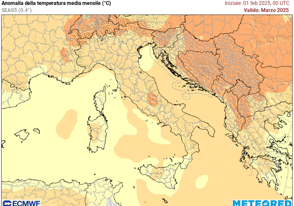 Anomalia temperature mese di marzo.