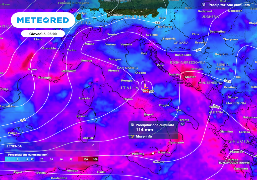 Piogge mai estreme ma ripetute sull'Italia per le continue perturbazioni atlantiche porteranno accumuli complessivi di uan certa importanza.