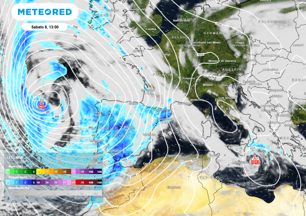 In Atlantico, la vasta perturbazione prevista in arrivo sull'Italia per il fine settimana In Atlantico, la vasta perturbazione prevista in arrivo sull'Italia per il fine settimana