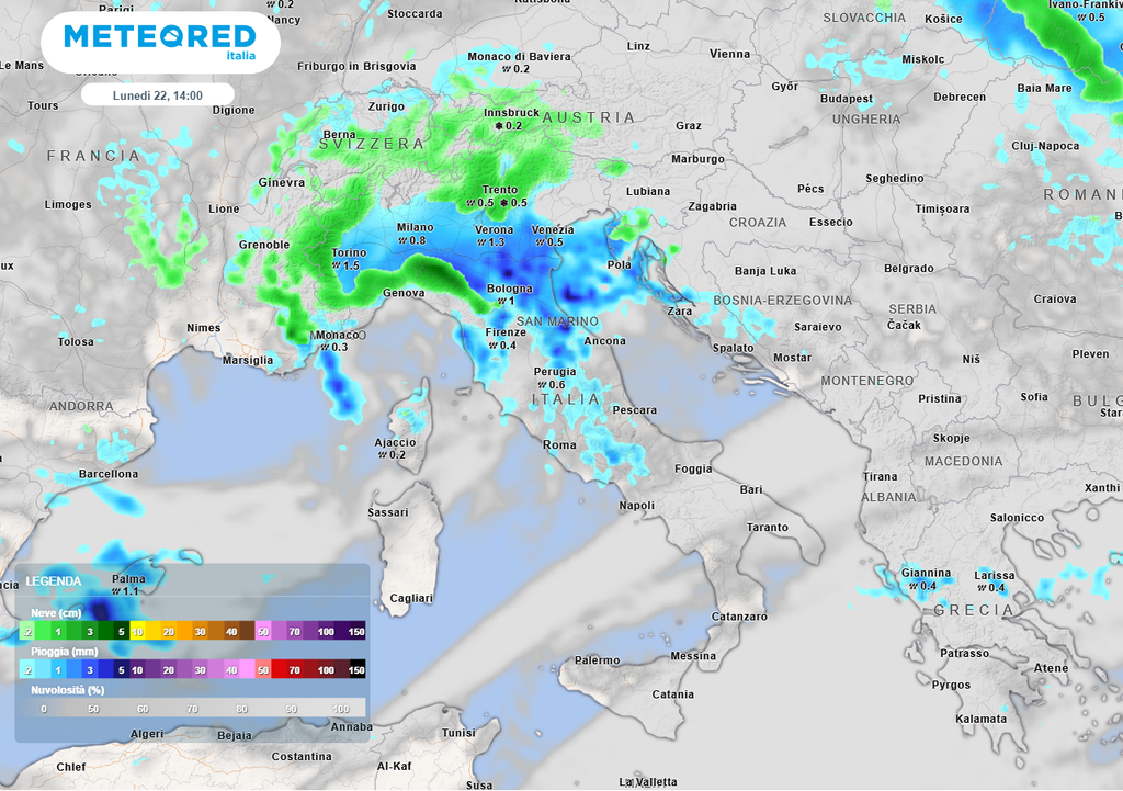 Piogge e neve in queste ore al centro nord Piogge e neve in queste ore al centro nord