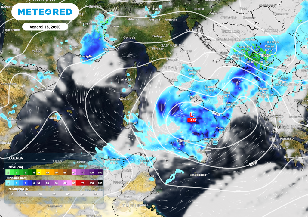 Ciclone nordafricano in azione sul basso Tirreno