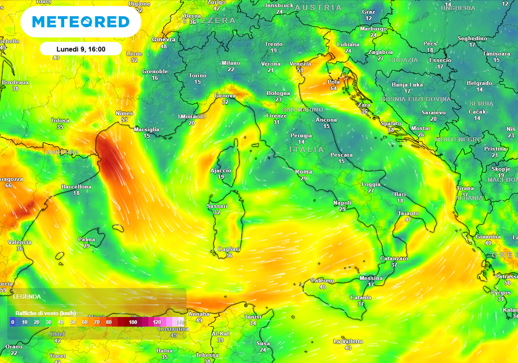 Venti forti di Bora, Libeccio e Maestrale