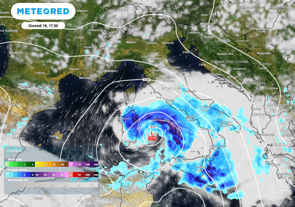 Minimo di pressione centrato sul Tirreno per la seconda metà della settimana