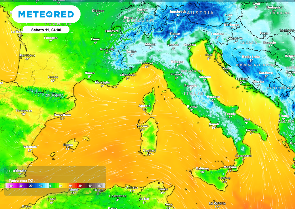 Temperature al primo mattino per sabato 11, gelate in Pianura Padana
