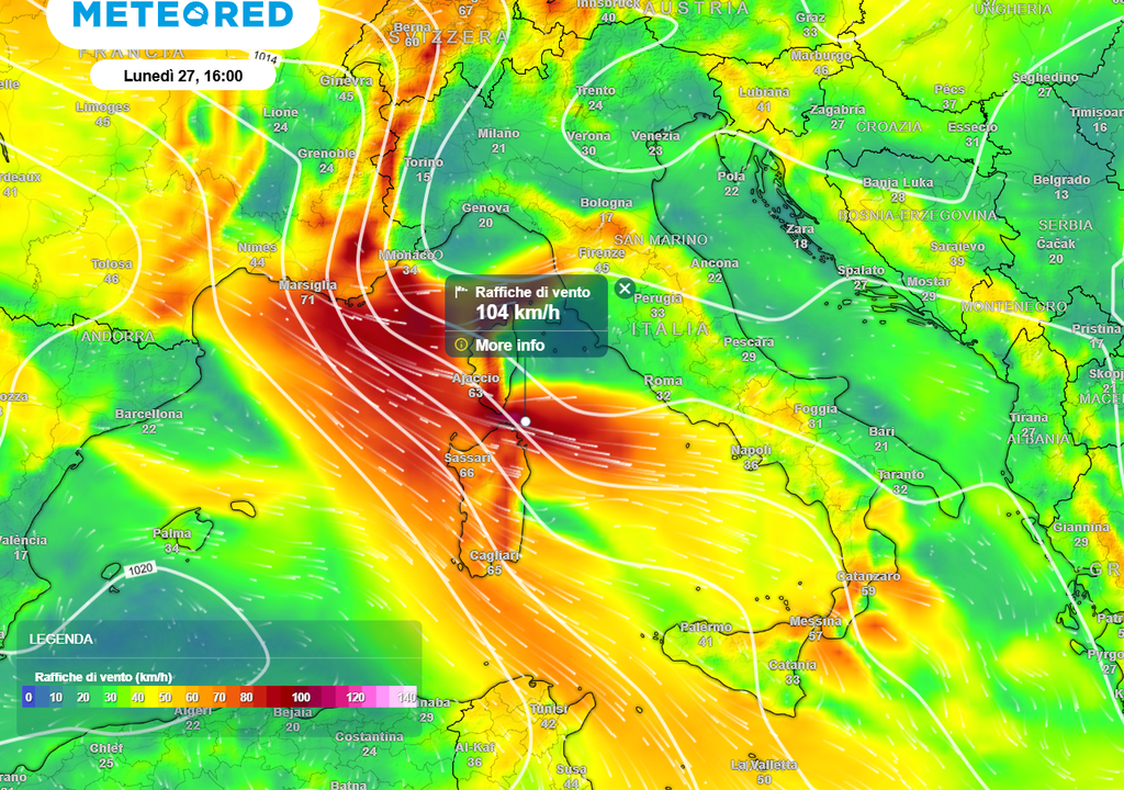 Raffiche di Maestrale anche oltre i 100 km/h Raffiche di Maestrale anche oltre i 100 km/h