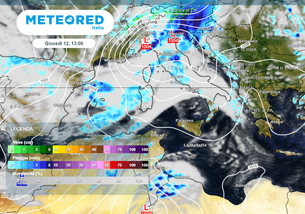 Nuovo passaggio di piogge e temporali tra mercoledì sera e sabato. Temperature in calo e neve sulle Alpi. Nuovo passaggio di piogge e temporali tra mercoledì sera e sabato. Temperature in calo e neve sulle Alpi.