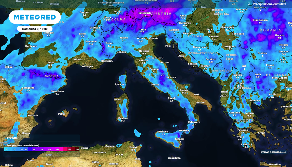 Accumuli localmente importanti sull'Italia Ancora forti temporali su Alpi, Prealpi e Appennini