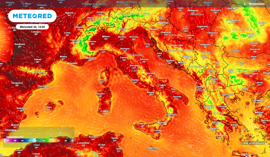 Massime previste fino a Mercoledì Caldo intenso su tutta Italia: spiccano i valori tra la Toscana e la Pianura Padana