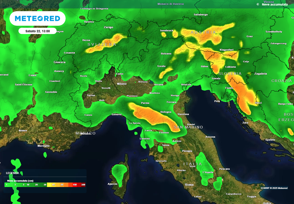 Quota neve in calo e accumuli importanti