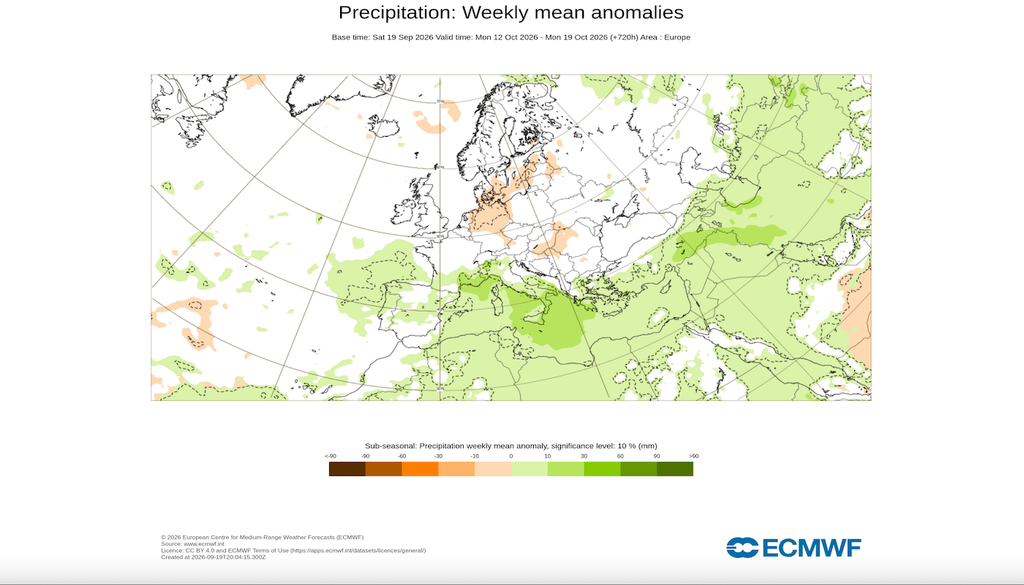 Nella seconda metà di ottobre potrebbero arrivare precipitazioni sopra media in molte zone del Mediterraneo.