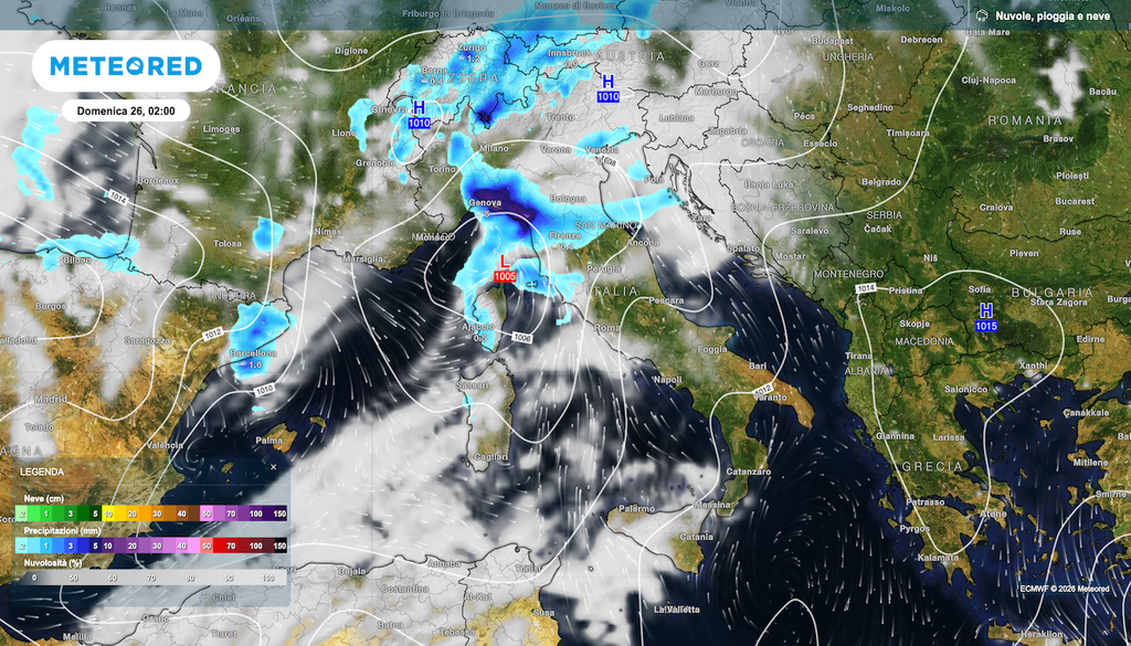 La situazione prevista nel fine settimana da ECMWF, con l'ipotesi addirittura della formazione di una depressione fra Mar Ligure e Mar Tirreno, foriera di forte maltempo organizzato.