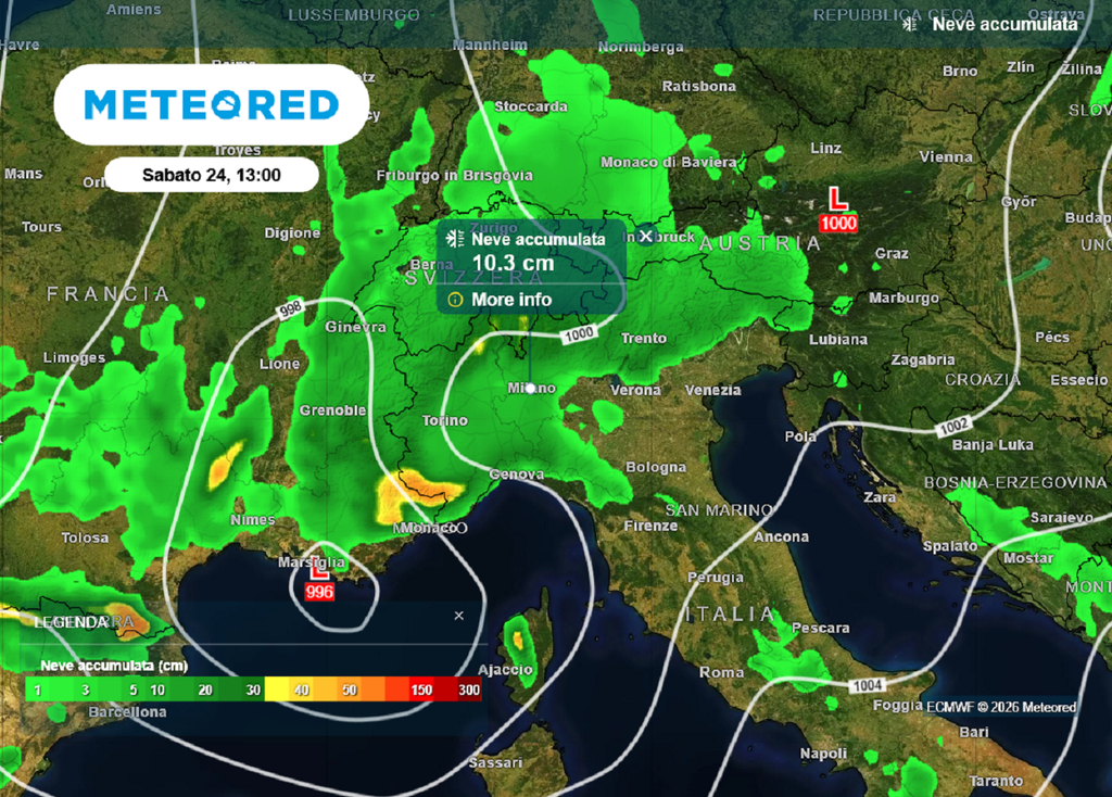Possibili accumuli nevosi al Nord entro sabato.