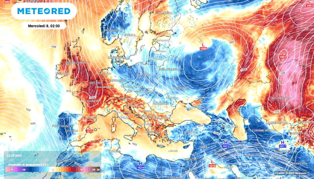 Con il blocco scandinavo, atteso per fine mese, diverse saccature atlantiche tenderanno a entrare sul Mediterraneo, causando dei peggioramenti, con piogge, temporali, più frequenti sulle regioni del Centro-Nord, e sui settori tirrenici, Isole incluse.