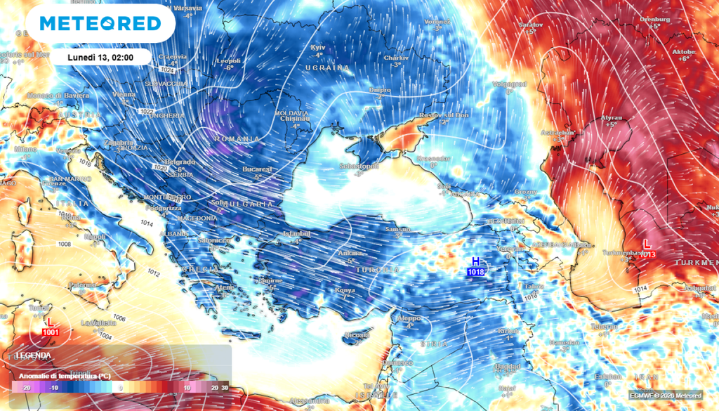 Anomalie termiche Ecco l'anomalia di temperatura attesa ad inizio della prossima settimana sull'area europea, con temperature sotto le medie del periodo fino all'Italia.