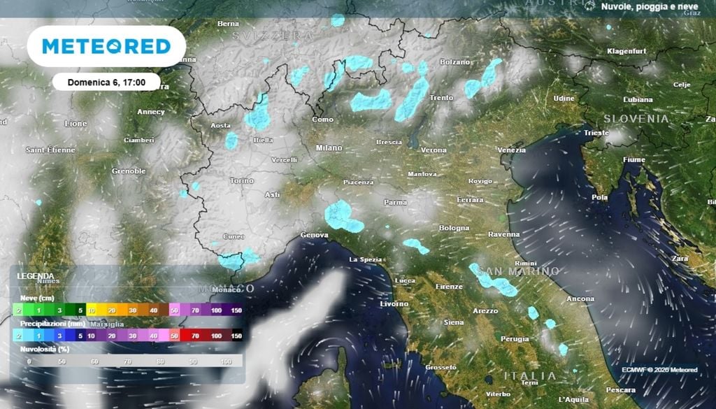 Domenica possibili locali e brevi fenomeni di instabilità soprattutto sulle Alpi Orientali durante il pomeriggio, ma saranno piuttosto localizzati, con possibili rovesci o temporali isolati. ECMWF-MeteoRed