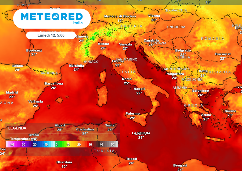 Temperature minime della notte tropicale appena trascorsa