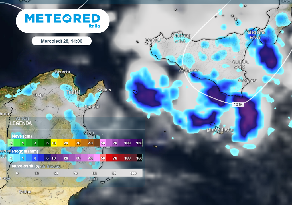 Focus sulle piogge attorno alla Sicilia Focus sulle piogge attorno alla Sicilia